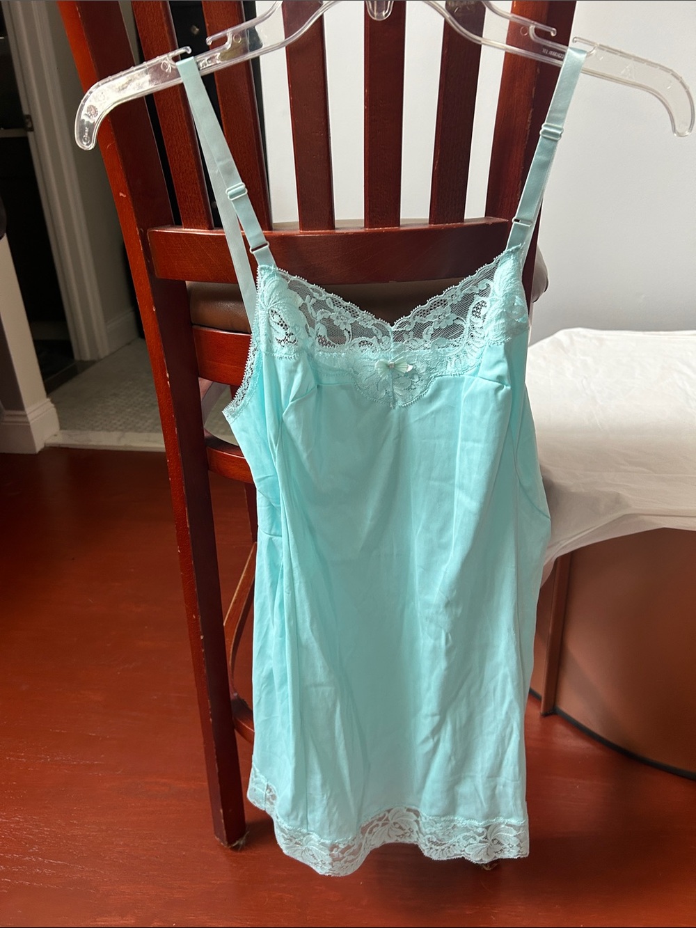 Light Blue Lace Trim Satin Chemise - Women Intimates & Sleepwear